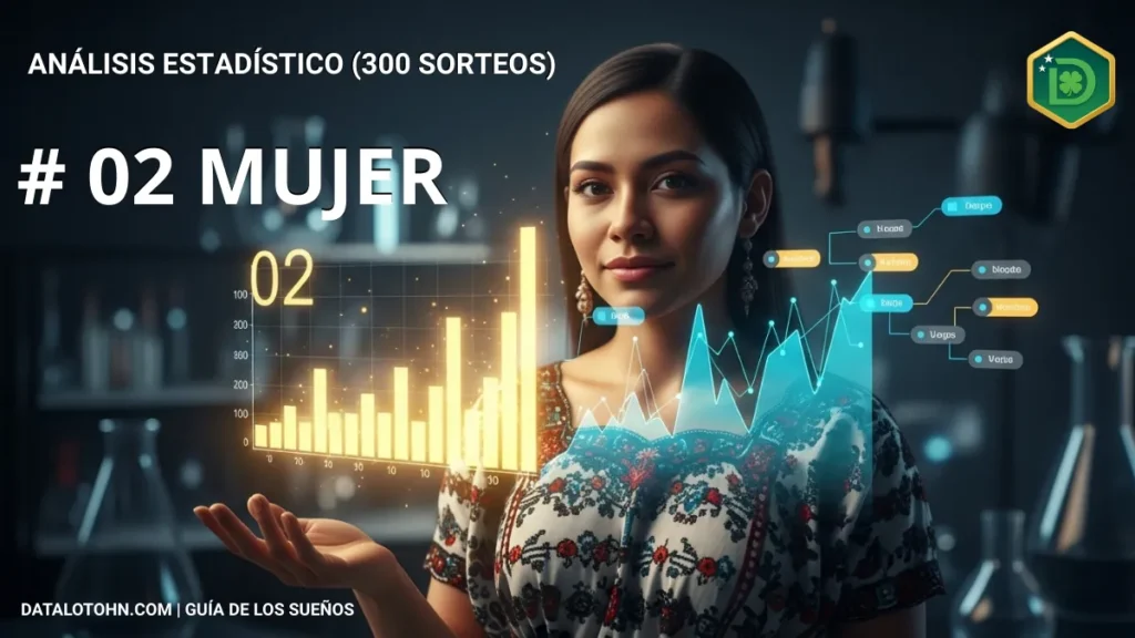 Análisis técnico de la Guía de los sueños Diaria Loto sobre soñar con mujer con capas de datos estadísticos y frecuencia del número 02.