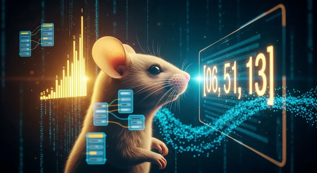Gráfico de nodos y números relativos al 15 (Ratón): 51, 06 y 13 en el estudio de soñar con ratón.