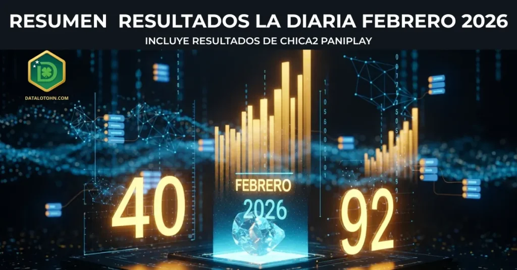 Gráficos de análisis estadístico y resultados de la diaria febrero 2026 en la plataforma DataLotoHN.
