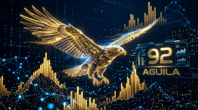 Ilustración digital de un águila dorada sobre gráficos estadísticos de probabilidad, representando el número 92 en la diaria águila.