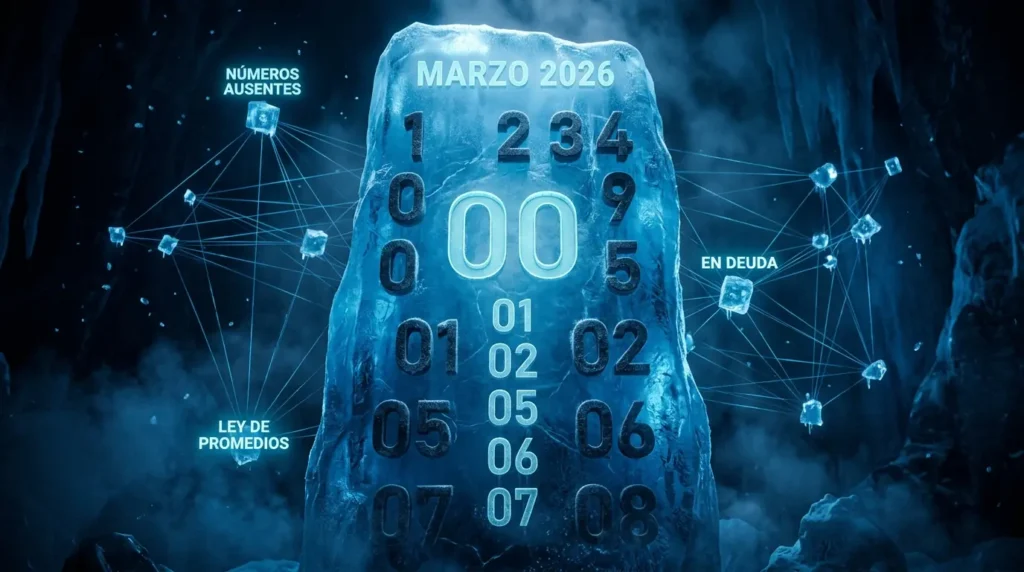 Visualización de números que no salieron en La Diaria durante marzo 2026, representados en un bloque de hielo digital.