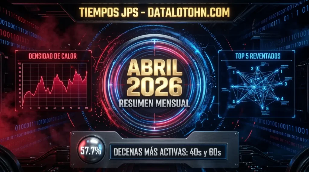 Dashboard tecnológico con estadísticas de JPS en vivo de abril 2026 mostrando frecuencia de números y decenas más activas en Costa Rica.