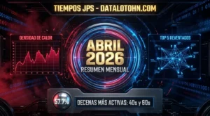 Dashboard tecnológico con estadísticas de JPS en vivo de abril 2026 mostrando frecuencia de números y decenas más activas en Costa Rica.