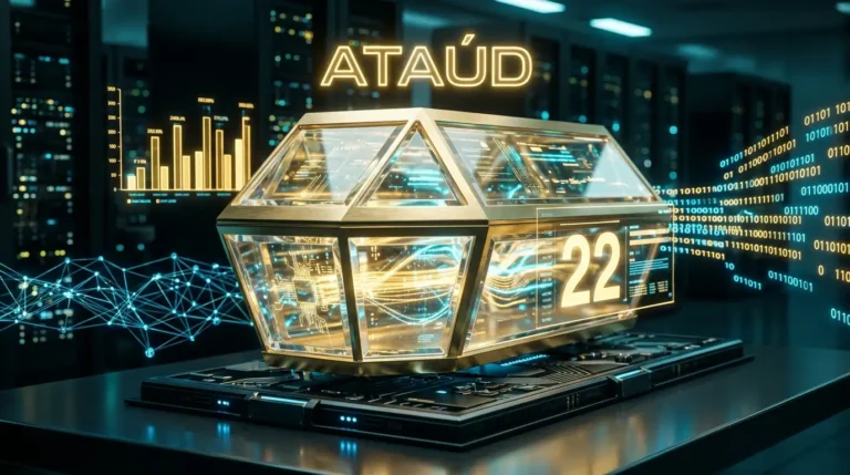 Análisis estadístico del número 22 en la diaria representado como una estructura geométrica de datos holográficos con su símbolo oficial del ataúd.
