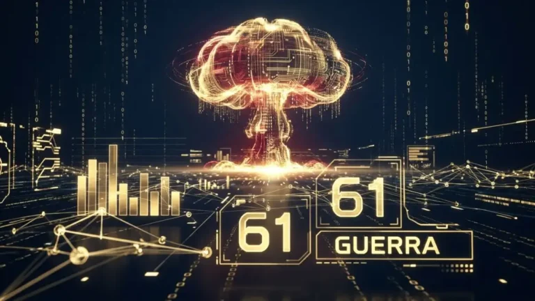 Ilustración artística en estilo cinematografico con la silueta de un hongo nuclear a lo lejos, representando el símbolo de la guerra para el número 61 en la diaria.