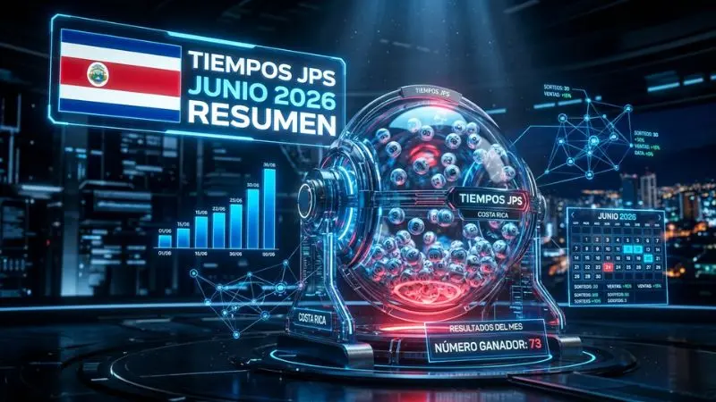 Banner con los tiempos jps resultados y resumen del mes de junio 2026 en Costa Rica.