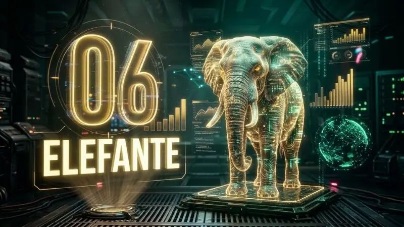 Render cinemático 8K del símbolo del elefante digital brillante para el número 06 en La Diaria Honduras.