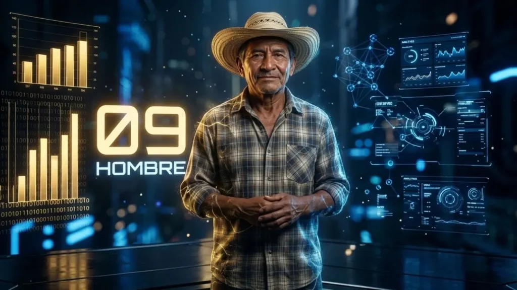 Representación digital de un campesino hondureño con sombrero para el número 09 en la diaria y el símbolo del Hombre.