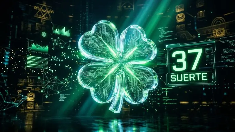 Render holográfico en 8k del número 37 en la diaria de Honduras con un trébol de cuatro hojas digital.