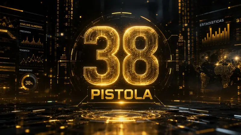 Visualización de datos cinemática en 8K del número 38 en La Diaria Honduras con el símbolo Pistola en dorado y rosa neón.