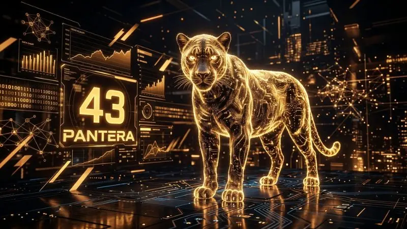 Render digital en 8K del numero 43 en la diaria con diseño de pantera holografica y graficos de estadisticas.