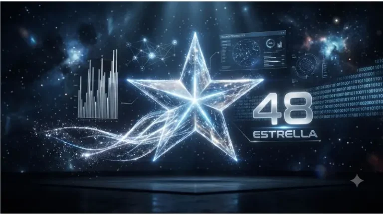 Renderizado cinematográfico en 8k del número 48 en la diaria, con el símbolo de Estrella brillante y análisis de datos en Honduras.