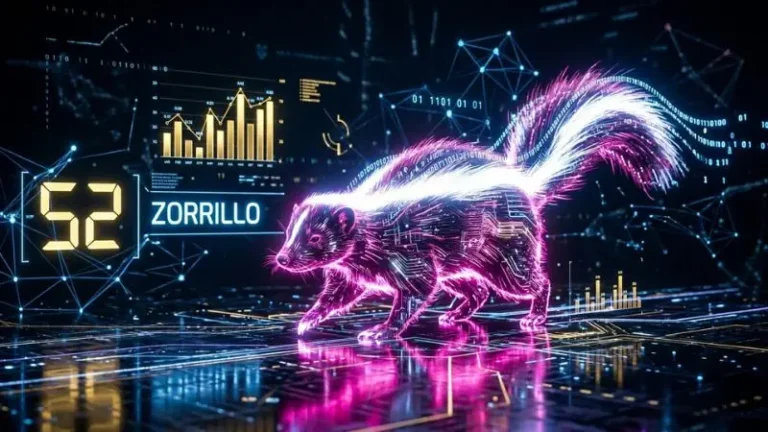 Gráfico en alta definición del número 52 en la diaria con el símbolo oficial del zorrillo sobre un fondo tecnológico.