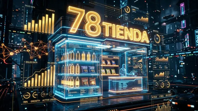 Gráficos digitales de estadísticas del número 78 en la diaria y su símbolo de tienda futurista.