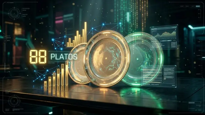 Render 8K futurista del número 88 en La Diaria con el símbolo oficial Platos y gráficos de análisis estadístico.