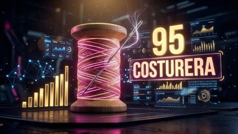 Gráfico digital en alta definición del número 95 en la diaria con el símbolo de la costurera.