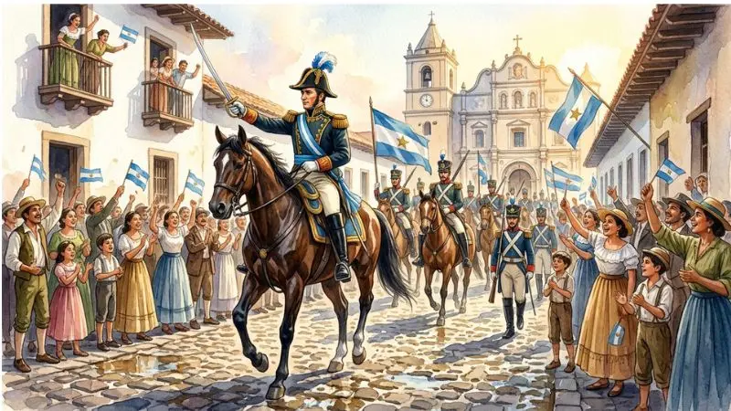 Ilustración en acuarela del General Francisco Morazán representando el 69 Soldado en la diaria.