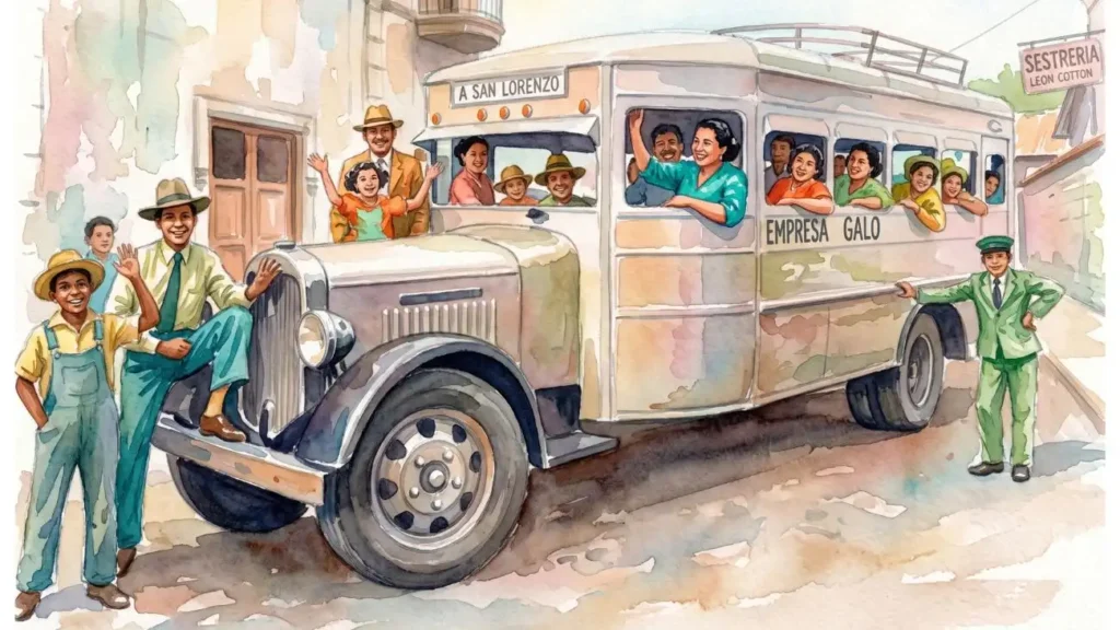 Pintura en acuarela de las baronesas, primeros carros de transporte público en Honduras